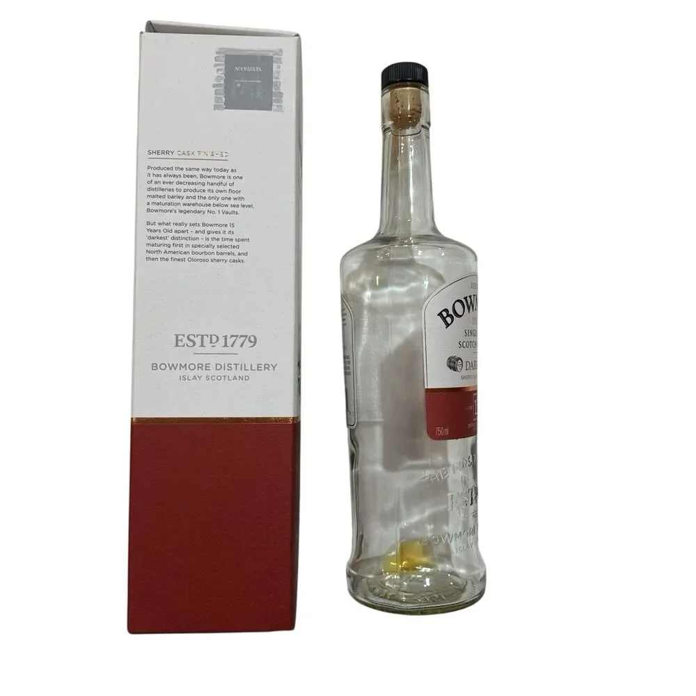 Bowmore Darkest - Empty 15 Year Single Malt Scotch‎ Whisky Bottle, Box + Cork